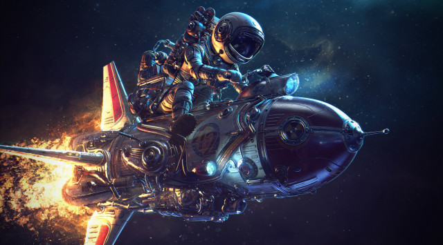 Man motorcycle space rocket fireball free wallpaper for desktop - medium preview image