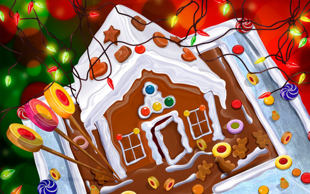 Gingerbread house candy christmas tree free wallpaper for desktop - medium preview image