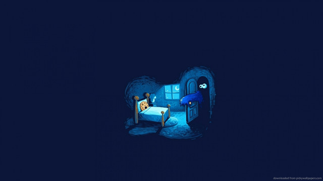 Cartoon character dark room bed free wallpaper for desktop - medium preview image