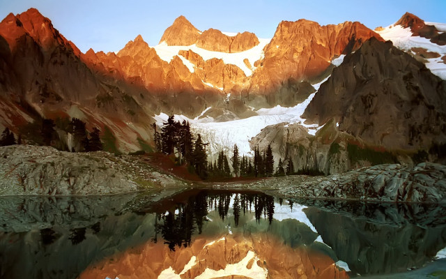 Mountain range lake reflection water free wallpaper for desktop - medium preview image