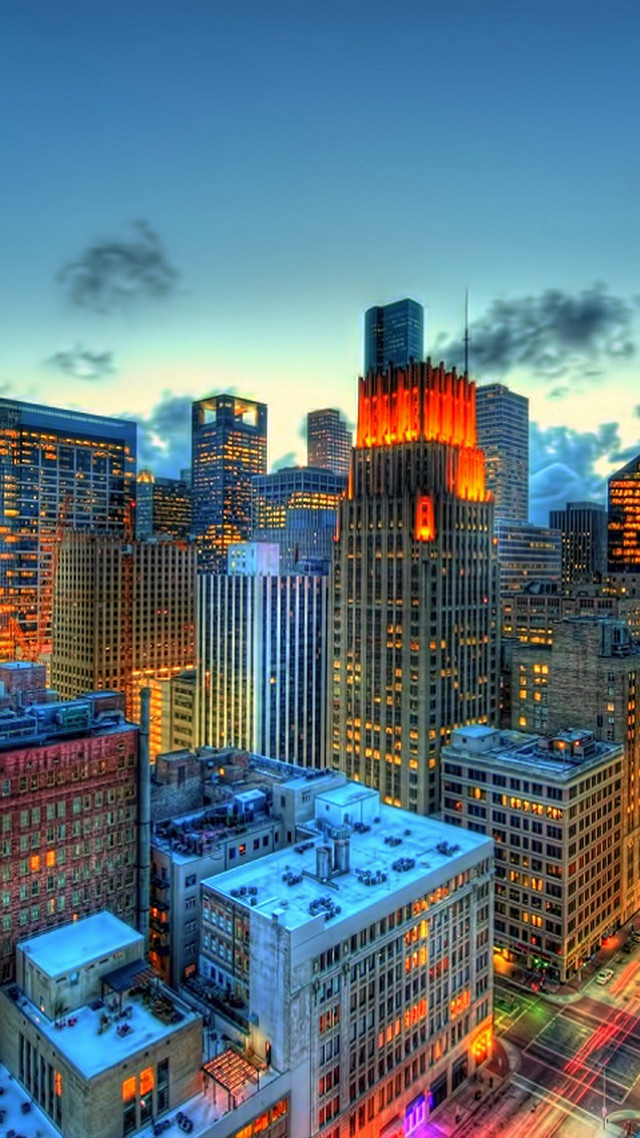 City skyline night colorful bridge free wallpaper for mobile - medium preview image