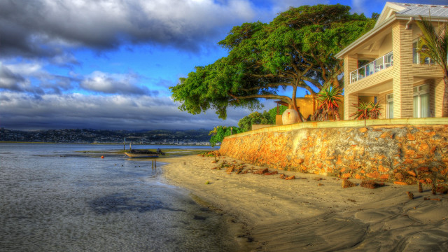 House shore lake boat water free wallpaper for desktop - medium preview image