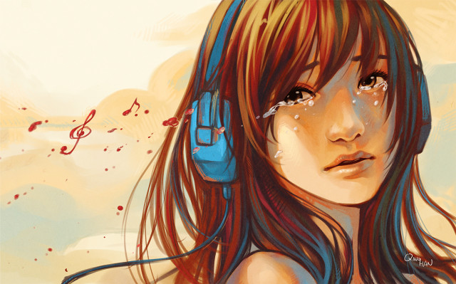 Girl headphones music note ear free wallpaper for desktop - medium preview image