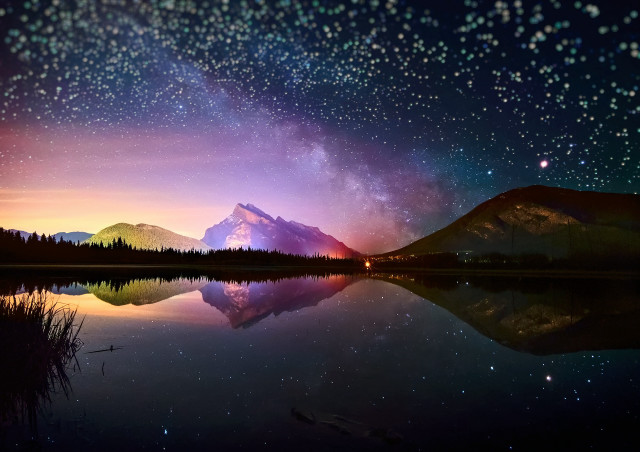 Mountain lake stars night reflection free wallpaper for desktop - medium preview image