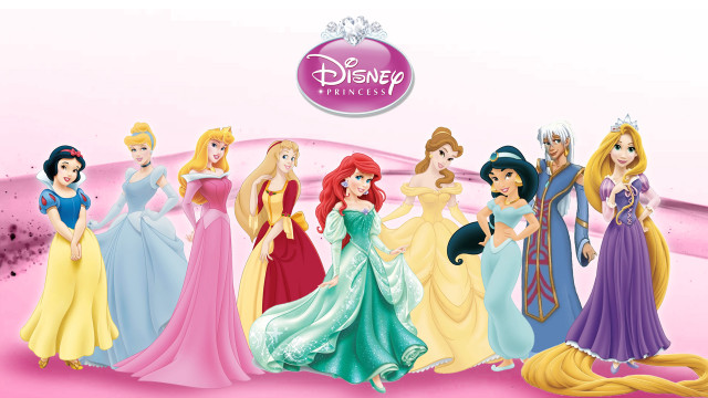 Princesses row pink background white free wallpaper for desktop - medium preview image