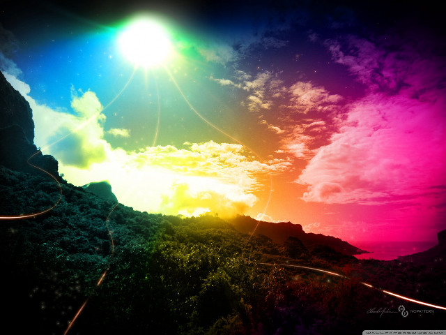 Colorful sky rainbow sun mountain free wallpaper for desktop - medium preview image