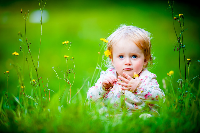 Little girl field grass yellow free wallpaper for desktop - medium preview image
