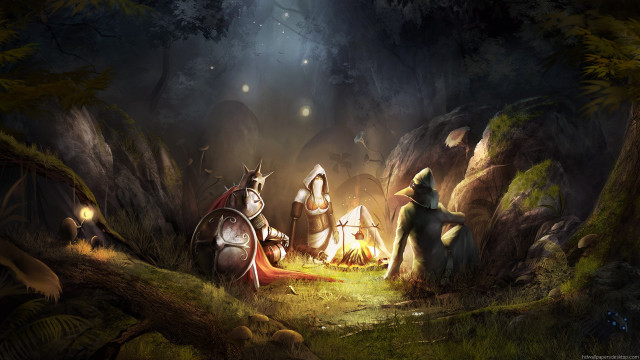 Knights campfire woods night lights free wallpaper for desktop - medium preview image