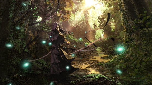 Forest magic woman glowing bow free wallpaper for desktop - medium preview image