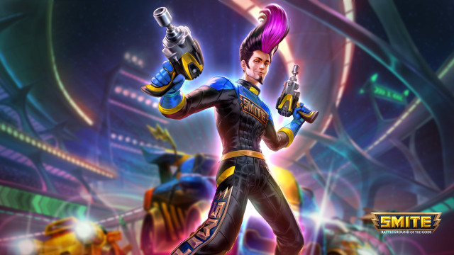 Futuristic gunman neon city concept free wallpaper for desktop - medium preview image