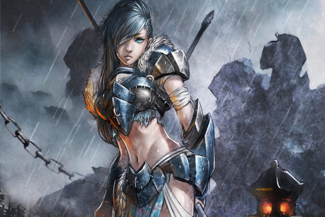Woman armor rain sword helmet free wallpaper for desktop - medium preview image
