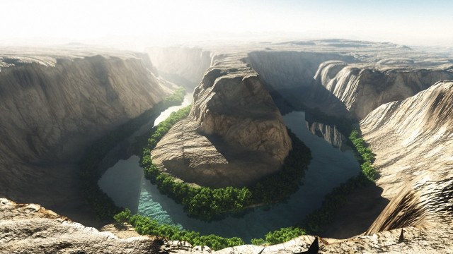River canyon green patch mountains free wallpaper for desktop - medium preview image