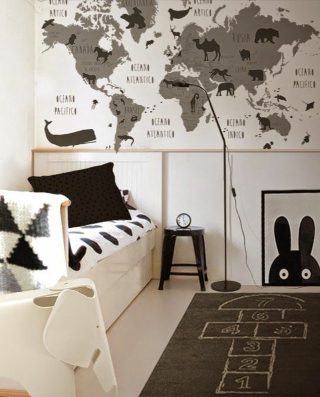 Bedroom world map black white free wallpaper for mobile - medium preview image
