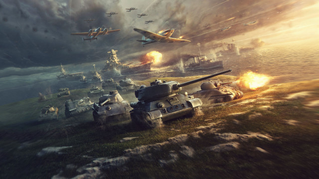 Tanks field planes flying overhead free wallpaper for desktop - medium preview image