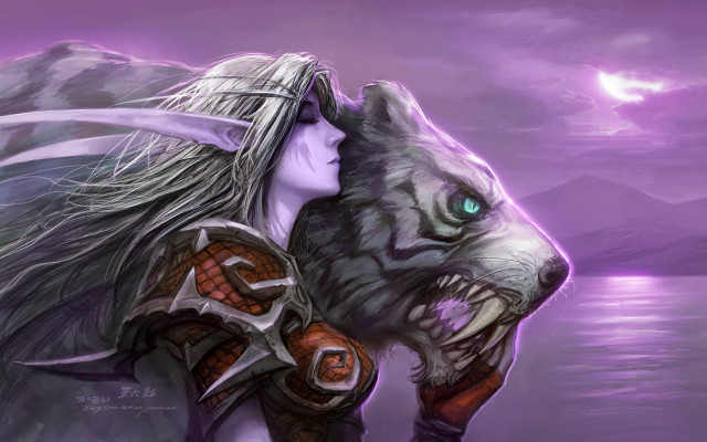 Woman wolf head sword fantasy free wallpaper for desktop - medium preview image
