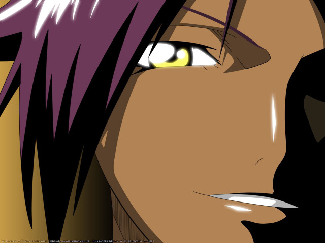 Purple hair yellow eyes closeup free wallpaper for desktop - medium preview image