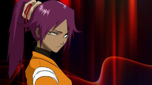 Anime purple hair ponytail red free wallpaper for desktop - medium preview image