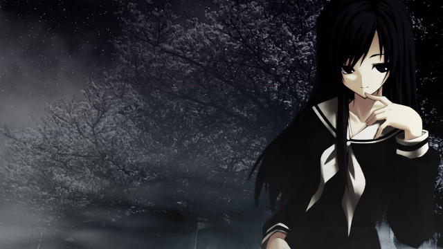 Woman black white outfit tree free wallpaper for desktop - medium preview image