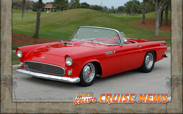 Red classic car driveway green free wallpaper for desktop - medium preview image