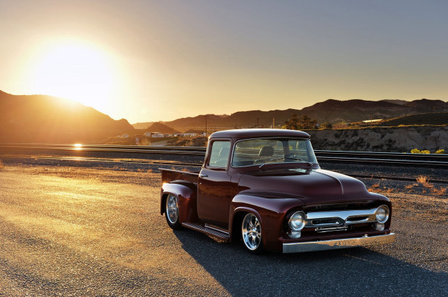 Classic truck sunset mountains parked free wallpaper for desktop - medium preview image