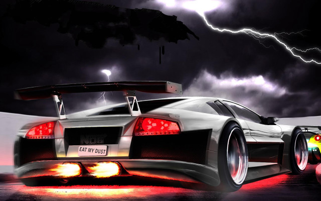 Red brake lights lightning mountain free wallpaper for desktop - medium preview image