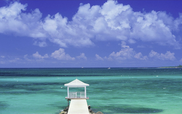 Pier gazebo ocean blue sky free wallpaper for desktop - medium preview image