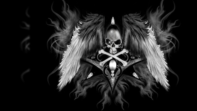 Skull wings cross chest ornate free wallpaper for desktop - medium preview image