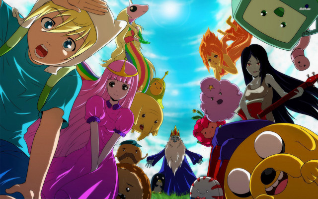 Cartoon characters group field sky free wallpaper for desktop - medium preview image