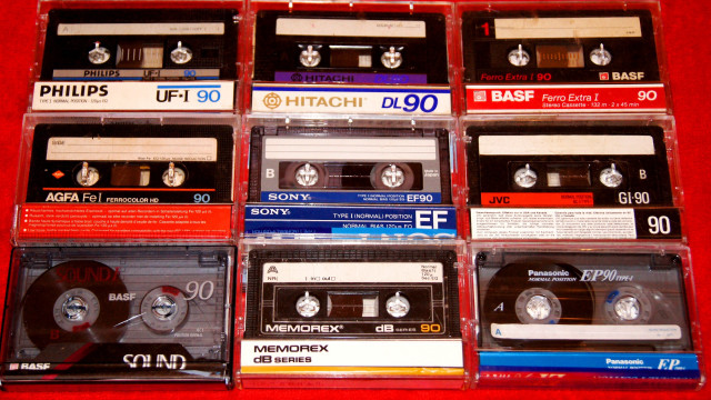 Cassettes stacked table labels free wallpaper for desktop - medium preview image
