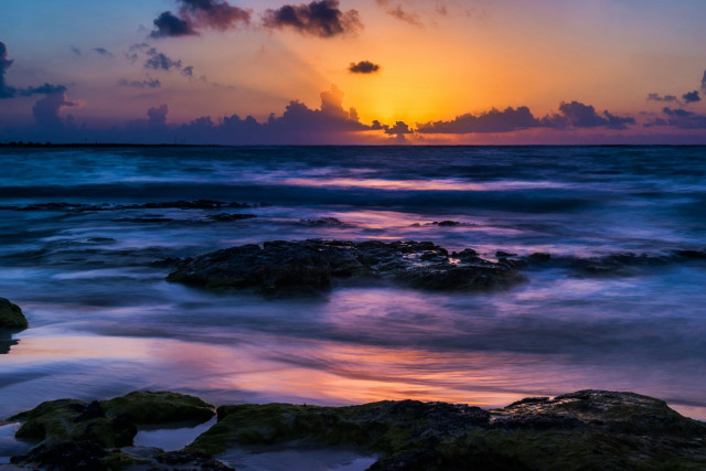 Sunset ocean rocks water clouds #4 free wallpaper for desktop - medium preview image