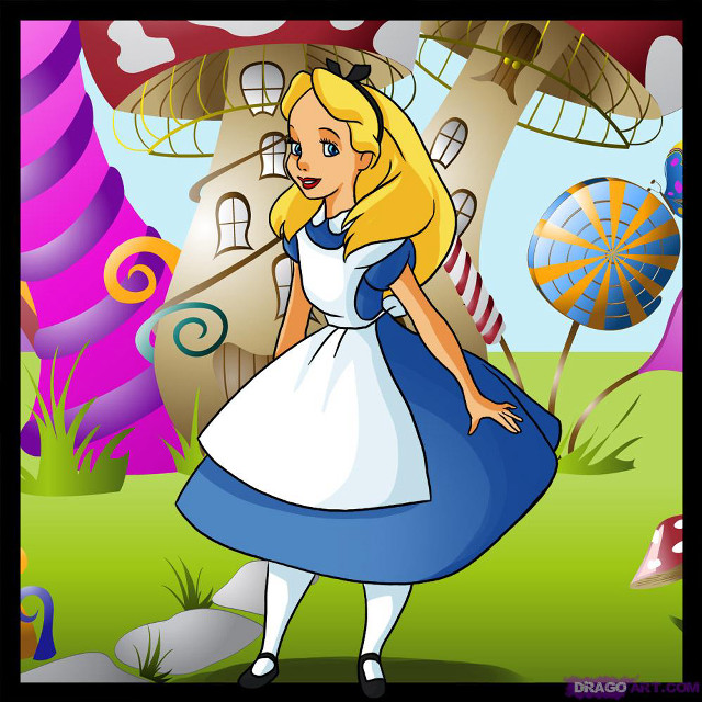 Cartoon woman blue dress house free wallpaper for tablet - medium preview image