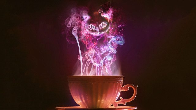 Cup hot tea strange face free wallpaper for desktop - medium preview image