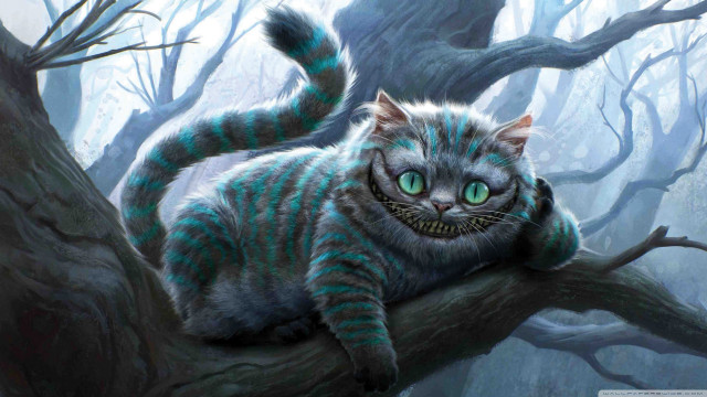 Creepy cat green eyes forest free wallpaper for desktop - medium preview image
