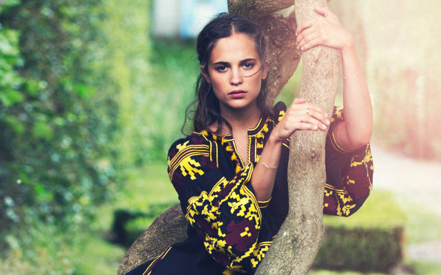 Woman dress holding tree trunk free wallpaper for desktop - medium preview image