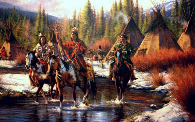 Native americans horse river teepee free wallpaper for desktop - medium preview image