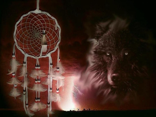 Wolf dreamcatcher red background allen free wallpaper for desktop - medium preview image
