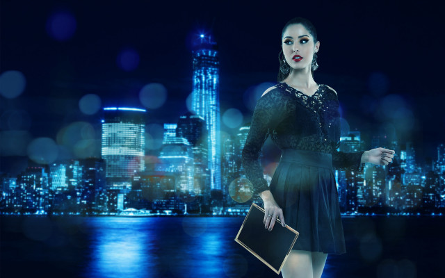 Woman dress briefcase city skyline free wallpaper for desktop - medium preview image