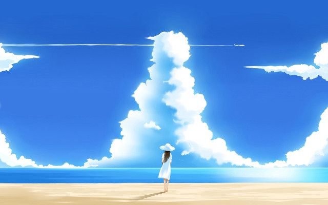 Woman beach sky clouds e free wallpaper for desktop - medium preview image
