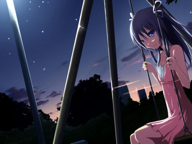 Girl swing night full moon free wallpaper for desktop - medium preview image