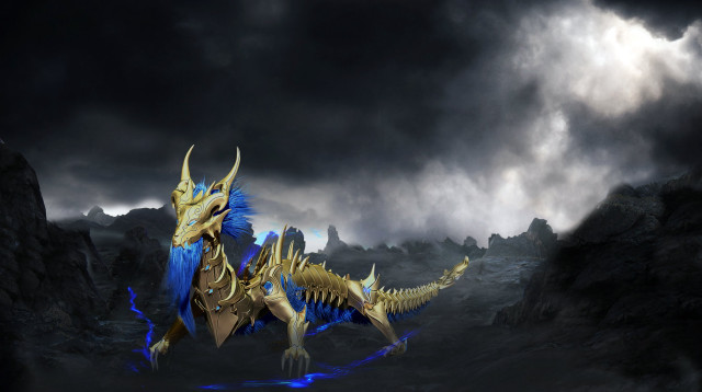 Dragon blue gold wings dark free wallpaper for desktop - medium preview image