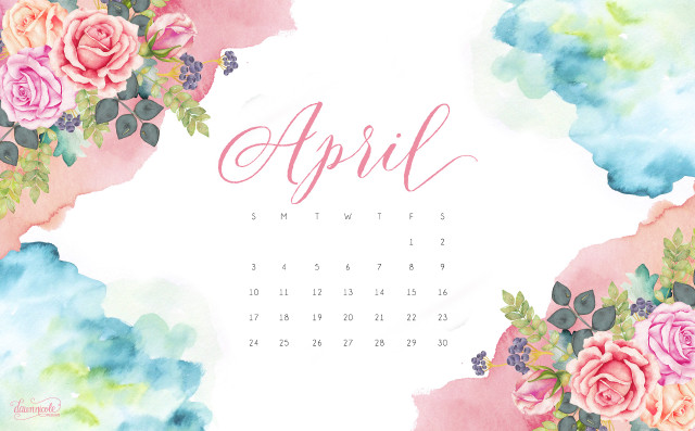April watercolor calendar flowers rose free wallpaper for desktop - medium preview image