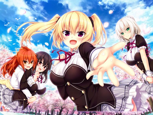 Anime girls field flowers sky free wallpaper for desktop - medium preview image