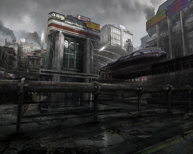 Futuristic city train station architecture free wallpaper for desktop - medium preview image