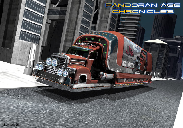 Red truck city night neon free wallpaper for desktop - medium preview image