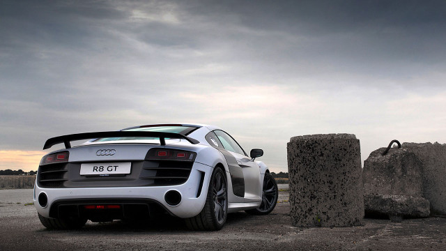 White sports car desert rock free wallpaper for desktop - medium preview image
