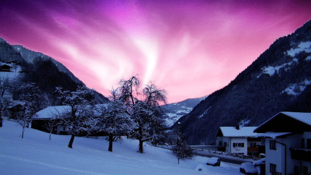 Pink sky clouds snowy mountain free wallpaper for desktop - medium preview image