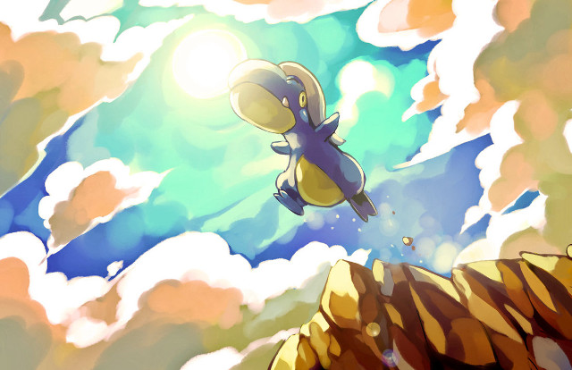 Cartoon character flying mountains clouds free wallpaper for desktop - medium preview image