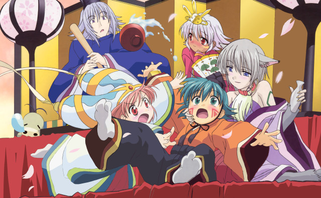 Anime characters group picture building free wallpaper for desktop - medium preview image