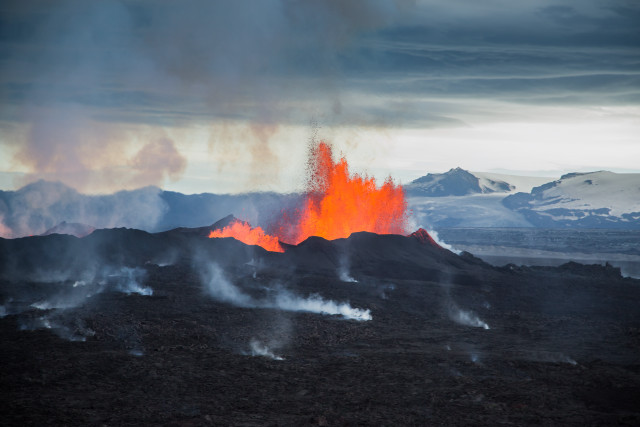 Volcano lava mountains clouds eruption free wallpaper for desktop - medium preview image