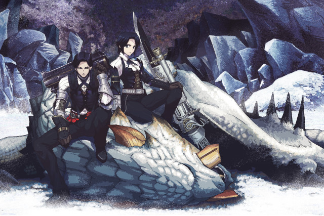 Two people sitting rock sword free wallpaper for desktop - medium preview image